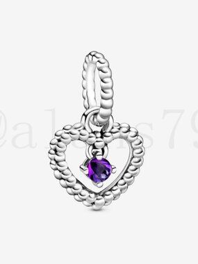 Pandora February Purple Beaded Heart Dangle Charm